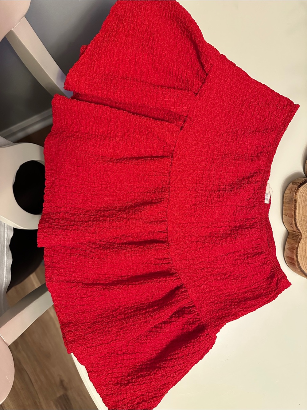 See You Monday Red Textured Mini Skirt